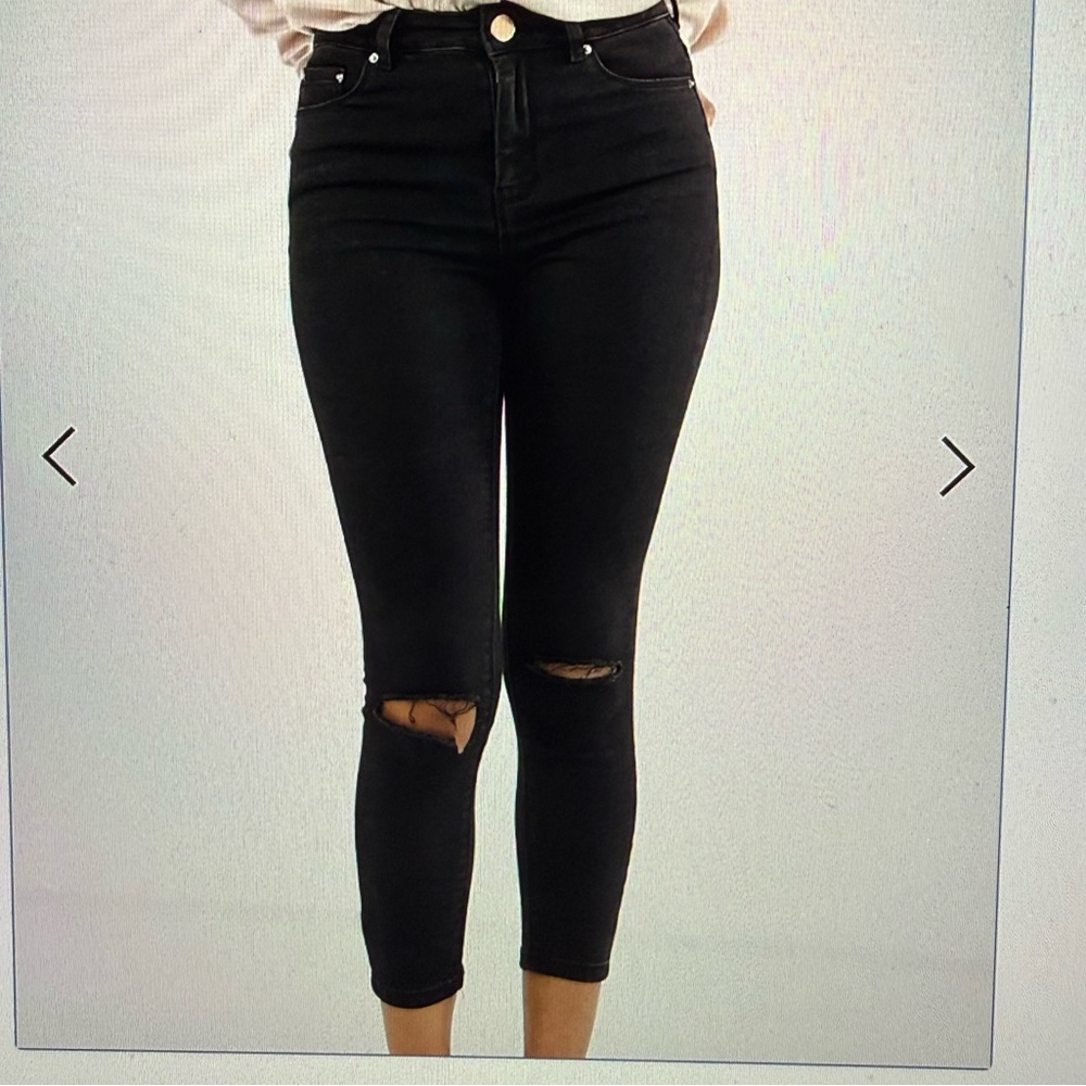 ASOS Ridley High Waisted Black Skinny Jeans w/ Ripped Knees